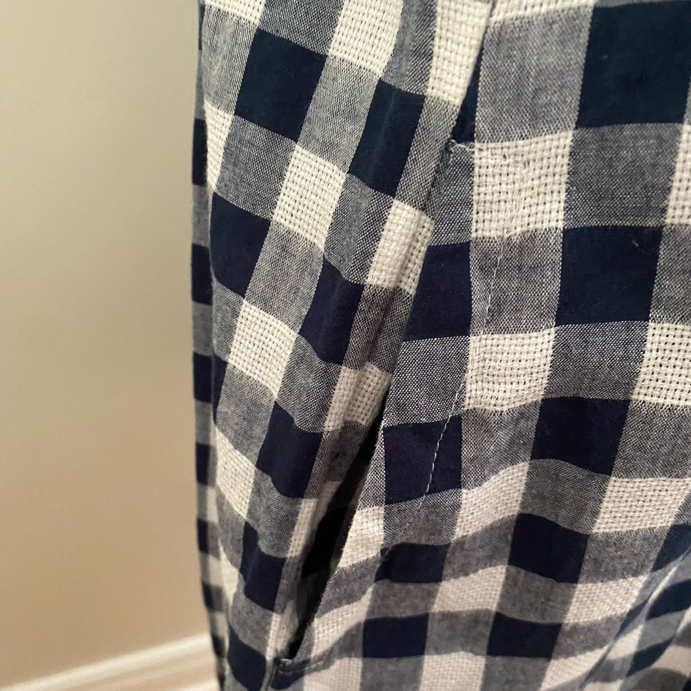 Anthropologie Trinette Gingham Plaid Shirt Dress in Navy Blue & White size: S - Picture 5 of 13